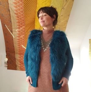 Teal Fur Knit Sweater